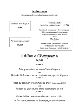 Menu « Entrepotes - restaurant l`entrepotes