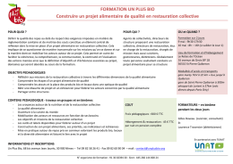 FORMATION UN PLUS BIO Construire un projet alimentaire de