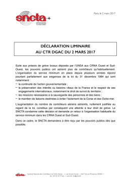 Déclaration liminaire – CT DGAC du 2 mars 2017