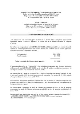 Avis d`apport partiel d`actif