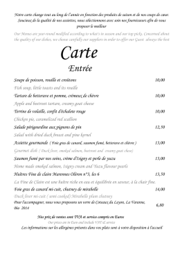 Carte - Restaurant Mirabelle