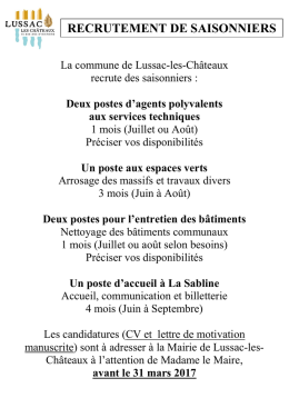 Fiche de poste saisonniers - Site de Lussac-les