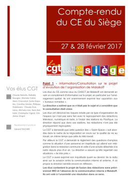 Compte-rendu du CE du Siège - CGT France Télévisions Siège