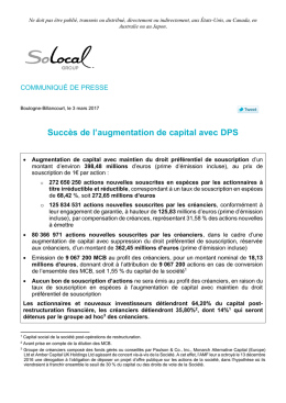 Succ&egrave;s de l`augmentation de capital avec DPS