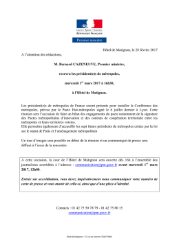 H&ocirc;tel de Matignon, le 28 f&eacute;vrier 2017 A l`attention