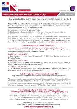 Communiqu&eacute; de presse - Centre National du Livre