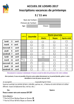 Inscriptions vacances de printemps