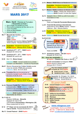 calendrier du mois - Paroisse Notre Dame de la Sagesse