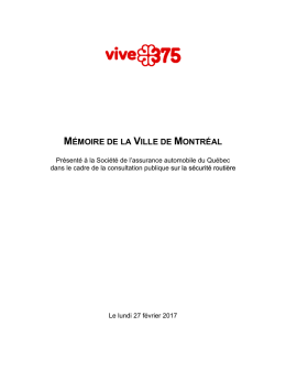 MÉMOIRE DE LA VILLE DE MONTRÉAL