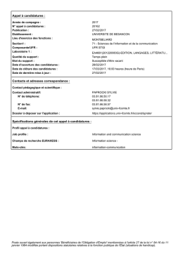 Appel &agrave; candidatures : Contacts et adresses correspondance