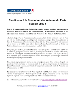 Candidatez &agrave; la Promotion des Acteurs du Paris