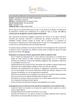 Intitul&eacute; du poste : Charg&eacute;(e) de recherche Qualit&eacute; et