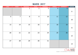 Calendrier mensuel - Mois de mars 2017