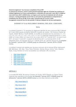 AVENANT N&deg;15 AU REGLEMENT GENERAL DES JEUX