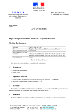 SGDSN AVIS DU CERT-FR Gestion du document 1