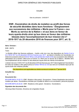 ENR - Exonération de droits de mutation au profit des forces