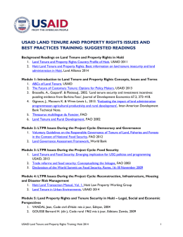 Suggested Readings: Land Tenure and Property Rights Training