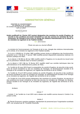 Arrêté modificatif du 2 février 2017 - Bulletin Officiel