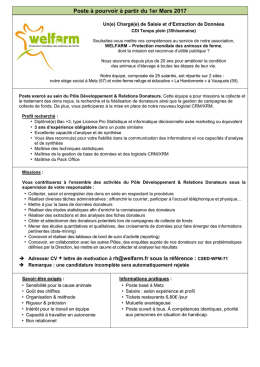 Poste à pourvoir à partir du 1er Mars 2017
