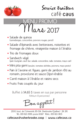 Menu promo du mois