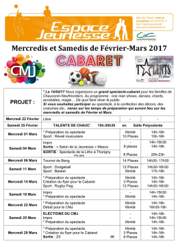 Mercredis et Samedis de Février-Mars 2017