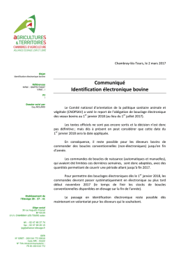 Communiqu&eacute; Identification &eacute;lectronique bovine