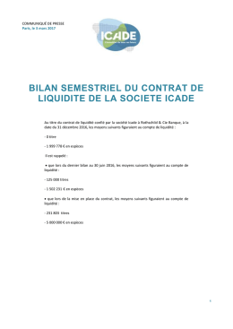 bilan semestriel du contrat de liquidite de la societe icade