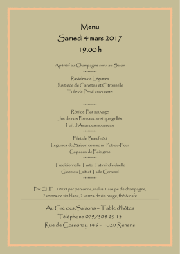 Découvrez notre menu de mars
