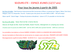 SEJOURS ETE – ESPACE JEUNES (12/17 ans) Pour tous les