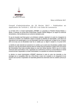 Conseil d`administration du 23 février 2017 – Publication