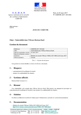 SGDSN AVIS DU CERT-FR Gestion du document 1 - Risque(s)