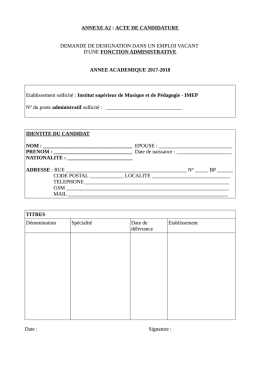 ANNEXE A2 : ACTE DE CANDIDATURE DEMANDE DE