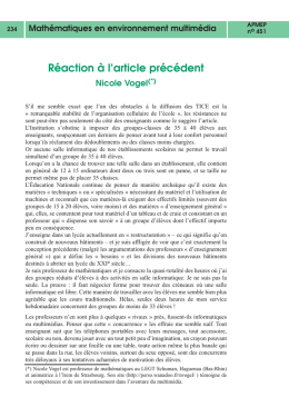 Réaction à l`article précédent