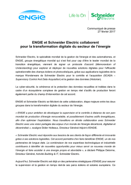 ENGIE et Schneider Electric collaborent pour la transformation