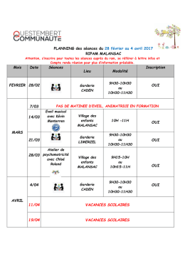 PLANNING des séances du 28 février au 4 avril 2017 RIPAM