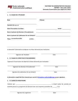 Demande d`autorisation pour d&eacute;p&ocirc;t de la th&egrave;se