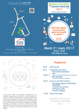 Mardi 21 mars 2017 - La semaine de la santé mentale