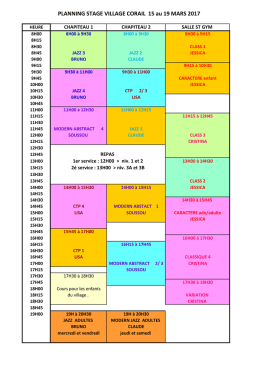 PLANNING STAGE VILLAGE CORAIL 15 au 19 MARS 2017