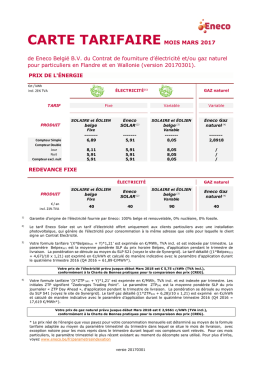 CARTE TARIFAIRE MOIS MARS 2017