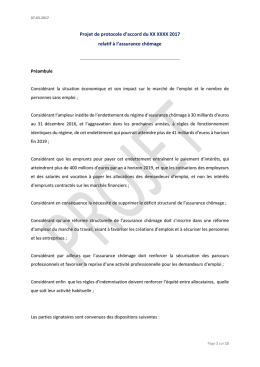 Projet de protocole d`accord du XX XXXX 2017 relatif &agrave; l`assurance