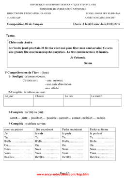 Texte: Question Composition 02 de français Durée :1 h et30 min