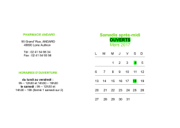 Calendrier des samedis d`ouverture