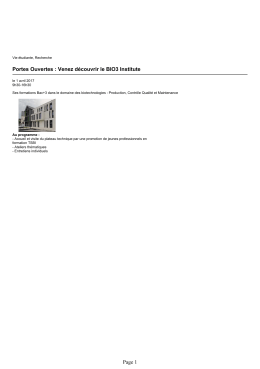 BIO3INSTITUTE - Portes Ouvertes : Venez découvrir le BIO3 Institute