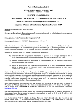Avis de Manifestation d`Int&eacute;r&ecirc;t REPUBLIQUE ISLAMIQUE DE