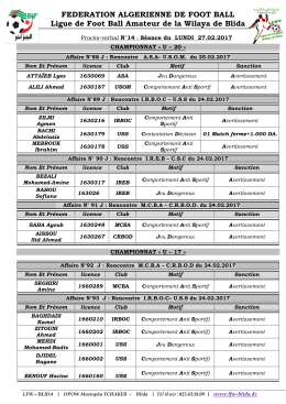 "jeunes" du lundi 27 fevrier 2017 - Ligue de Foot ball wilaya de BLIDA