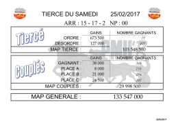 tierce du samedi 25/02/2017 arr : 15 - 17 - 2 np : 00 map