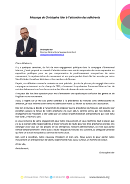 Message de Christophe Itier à l`attention des adhérents