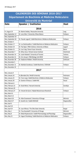 CALENDRIER DES SÉMINAR 2016