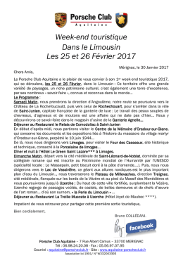 Week-end touristique Dans le Limousin Les 25 et 26 Février 2017