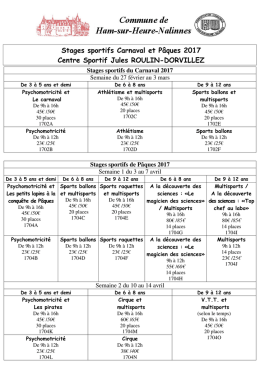 Stages sportifs Carnaval et Pâques 2017 Centre Sportif Jules
